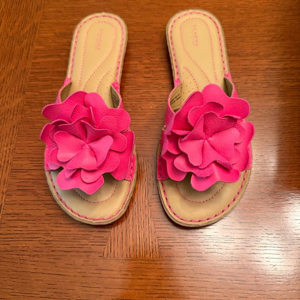 SONOMA Hot Pink Floral Layered Slide Sandals for Women - Picture 3 of 12